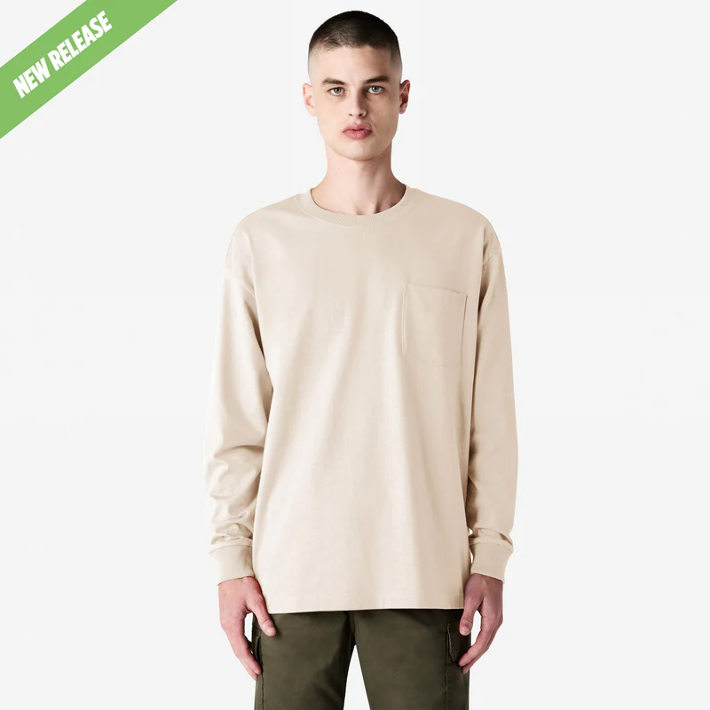 9410 American Apparel Super Heavyweight Long Sleeve T-Shirt with Pocket (Bone, 2X)