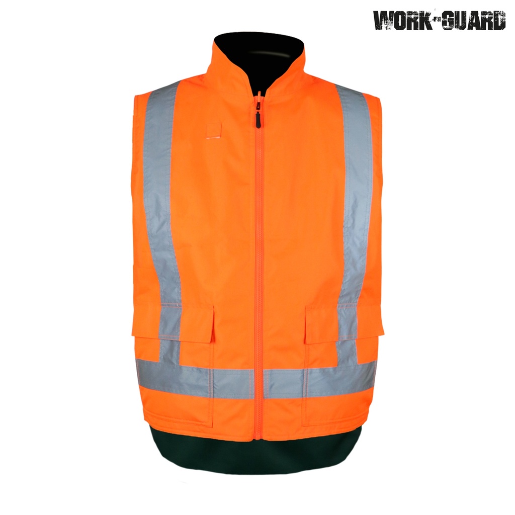 R461X Work-Guard Reversible Fleece Lined Safety Vest Day/Night (Safety Orange, 2X/3X)