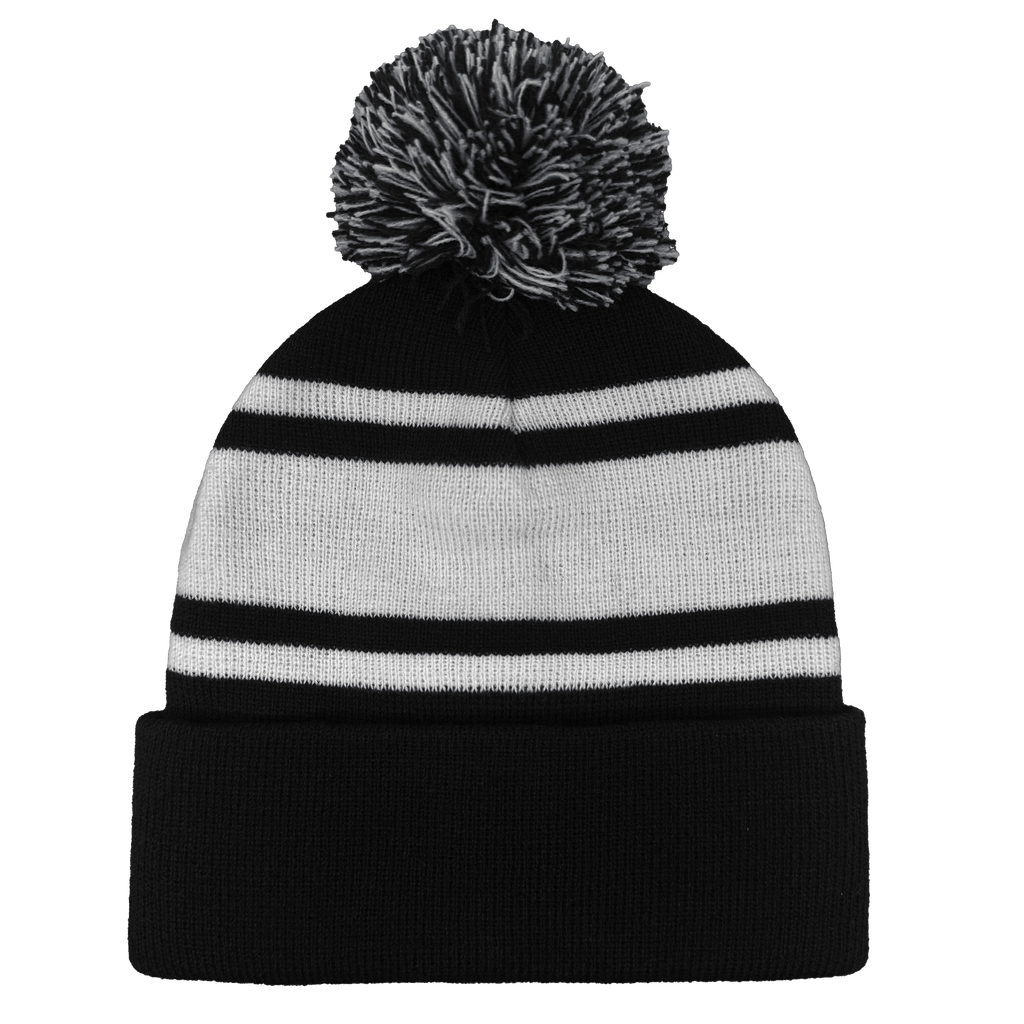 B1900 Headwear24 Cuffed Knitted Pom Pom Beanie (Black White)