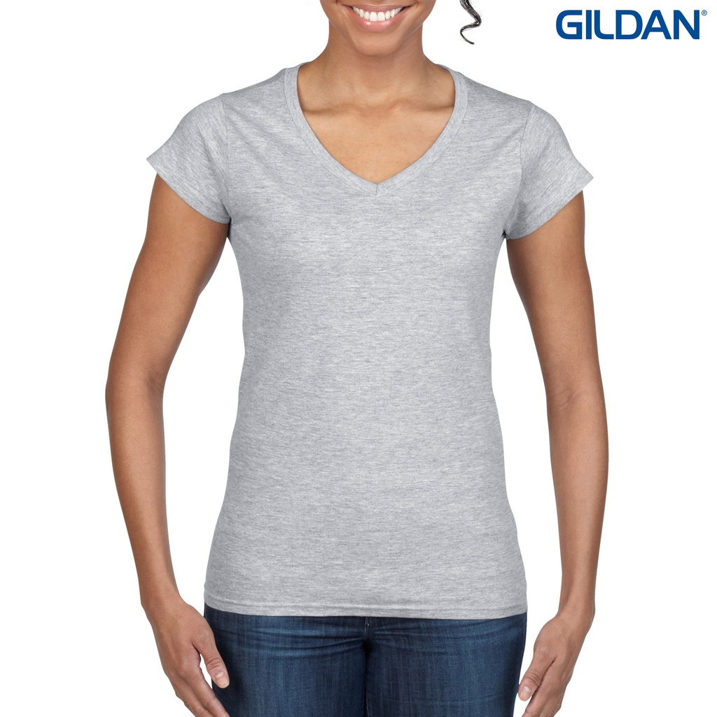 64V00L Gildan Softstyle Ladies' V-Neck T-Shirt (Sport Grey, L2XL)