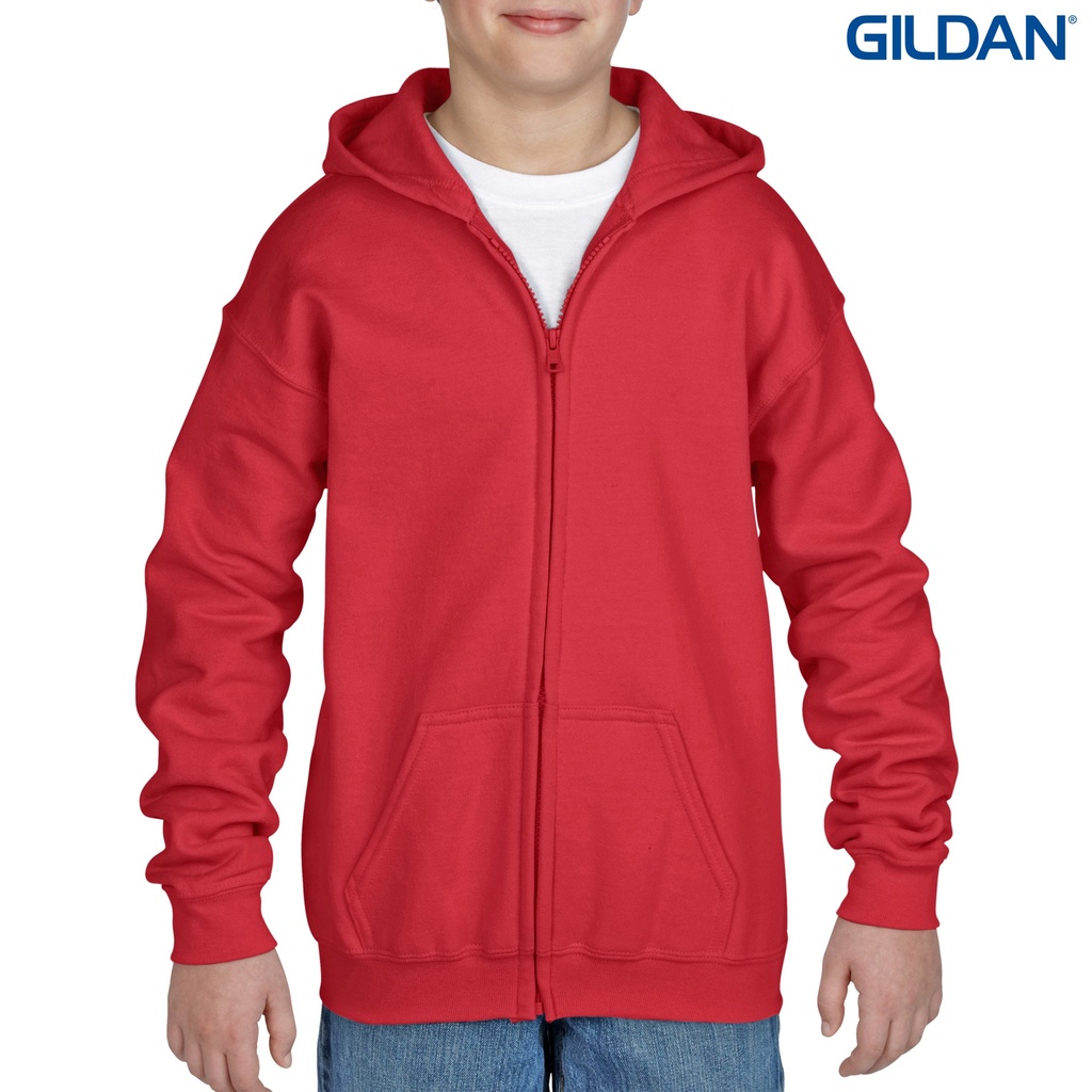 18600B Gildan Heavy Blend Youth Full Zip Hooded Sweatshirt (Red, YL)